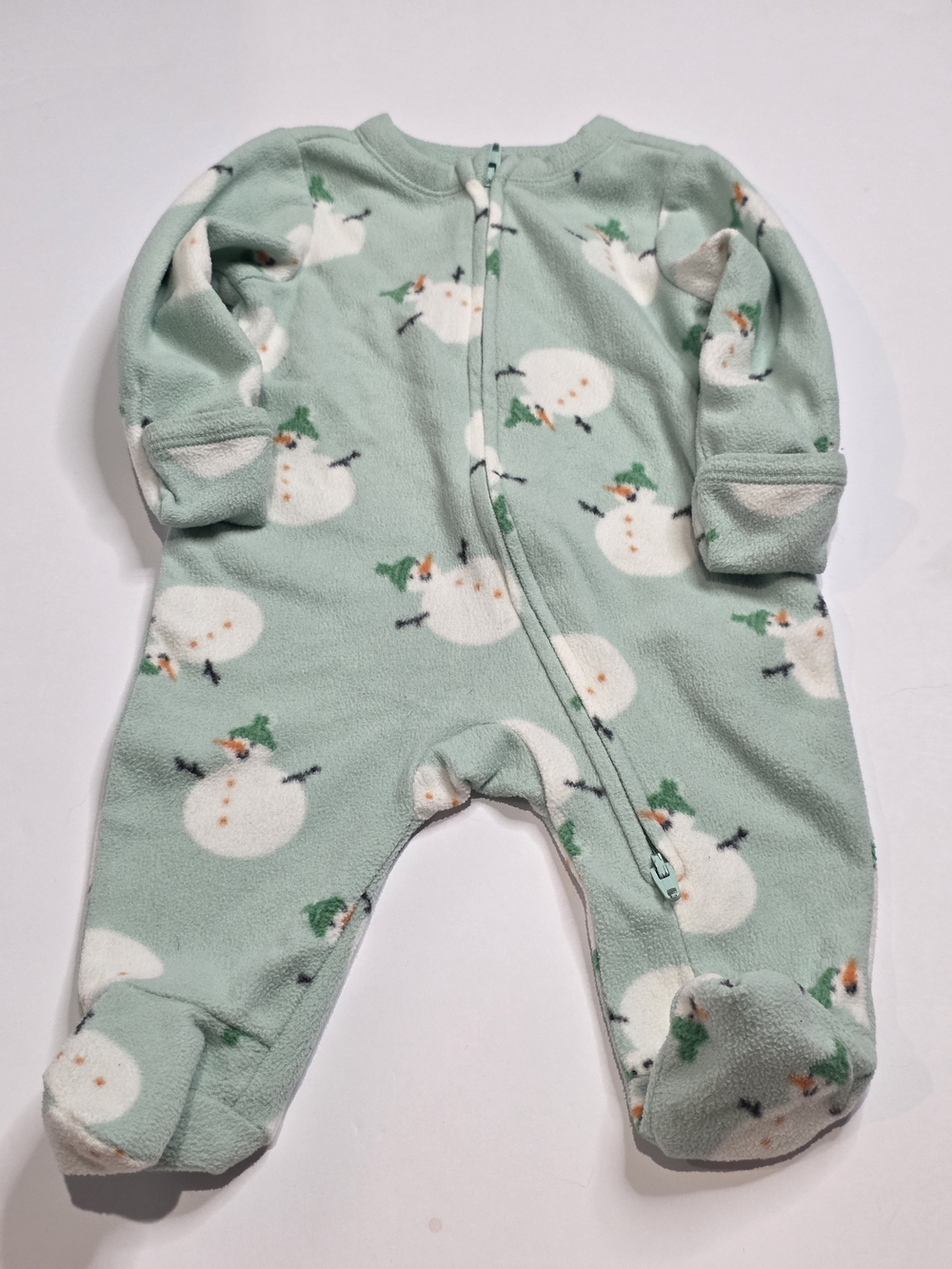 Old Navy Mint Snowman Fleece Footed One-Piece
